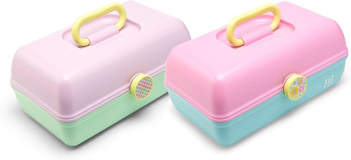 On-The-Go Girl Makeup Box, Hot Pink Sparkle, Hard Plastic Makeup Organizer Box, Built-In Mirror, Secure Latch for Safe Travel, Spacious Storage for Large Items