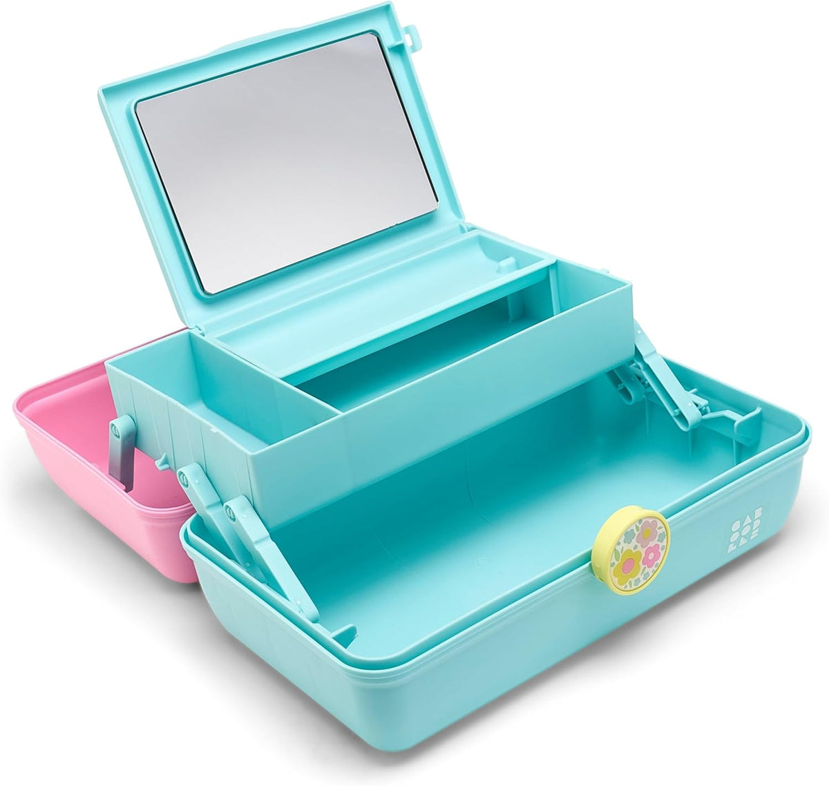 On-The-Go Girl Makeup Box, Hot Pink Sparkle, Hard Plastic Makeup Organizer Box, Built-In Mirror, Secure Latch for Safe Travel, Spacious Storage for Large Items