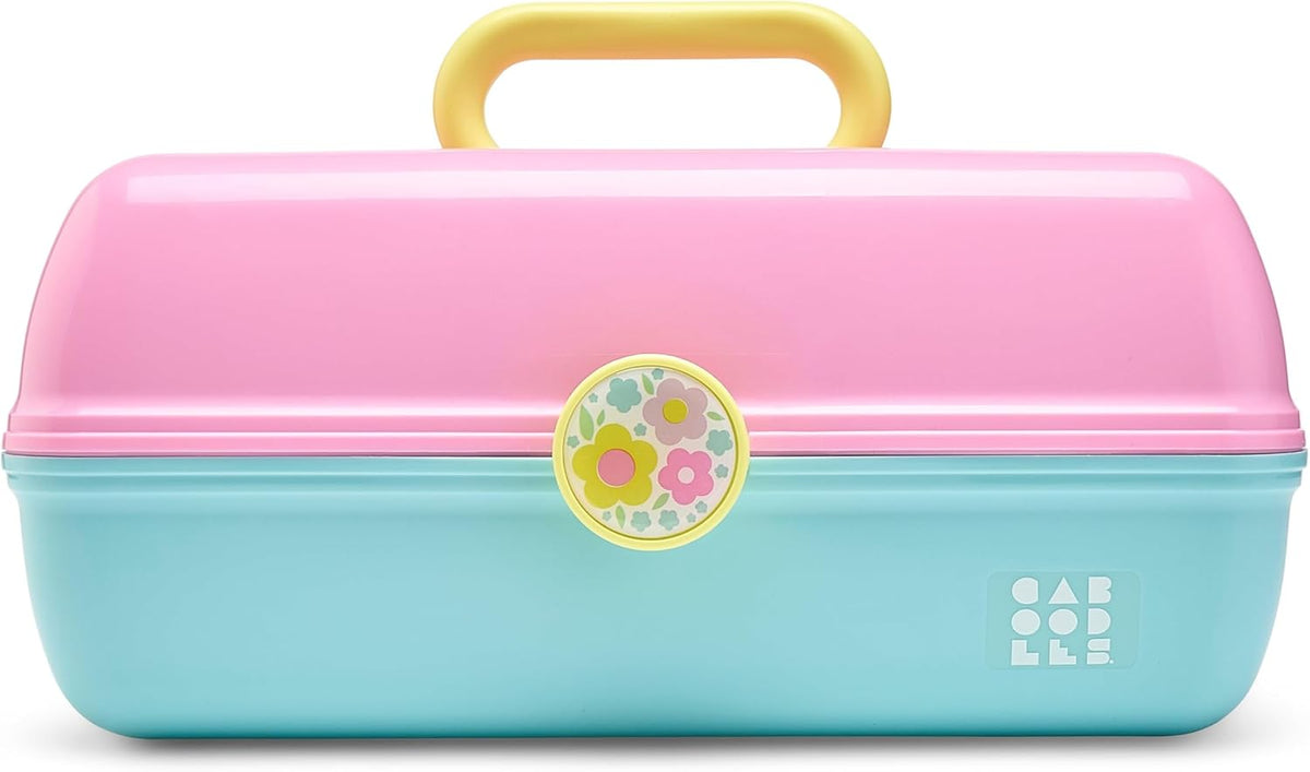 On-The-Go Girl Makeup Box, Hot Pink Sparkle, Hard Plastic Makeup Organizer Box, Built-In Mirror, Secure Latch for Safe Travel, Spacious Storage for Large Items