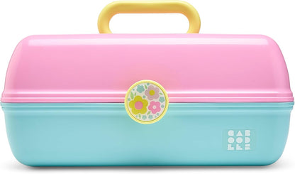 On-The-Go Girl Makeup Box, Hot Pink Sparkle, Hard Plastic Makeup Organizer Box, Built-In Mirror, Secure Latch for Safe Travel, Spacious Storage for Large Items