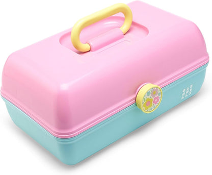 On-The-Go Girl Makeup Box, Hot Pink Sparkle, Hard Plastic Makeup Organizer Box, Built-In Mirror, Secure Latch for Safe Travel, Spacious Storage for Large Items