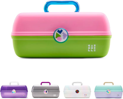 On-The-Go Girl Makeup Box, Hot Pink Sparkle, Hard Plastic Makeup Organizer Box, Built-In Mirror, Secure Latch for Safe Travel, Spacious Storage for Large Items