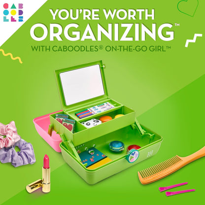 On-The-Go Girl Makeup Box, Hot Pink Sparkle, Hard Plastic Makeup Organizer Box, Built-In Mirror, Secure Latch for Safe Travel, Spacious Storage for Large Items