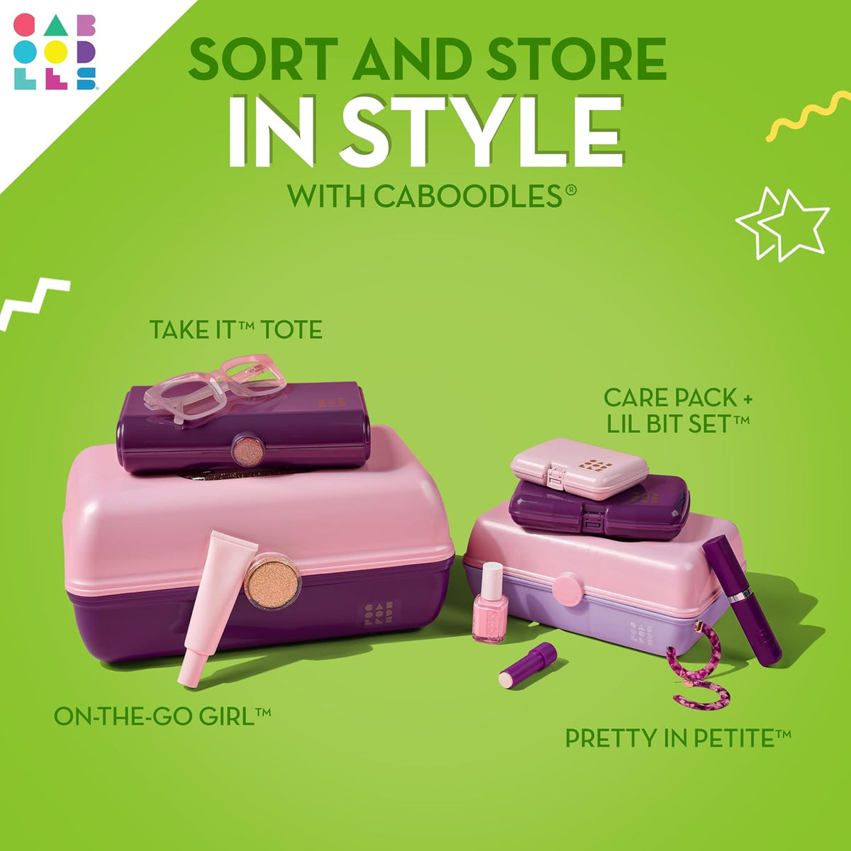 On-The-Go Girl Makeup Box, Hot Pink Sparkle, Hard Plastic Makeup Organizer Box, Built-In Mirror, Secure Latch for Safe Travel, Spacious Storage for Large Items
