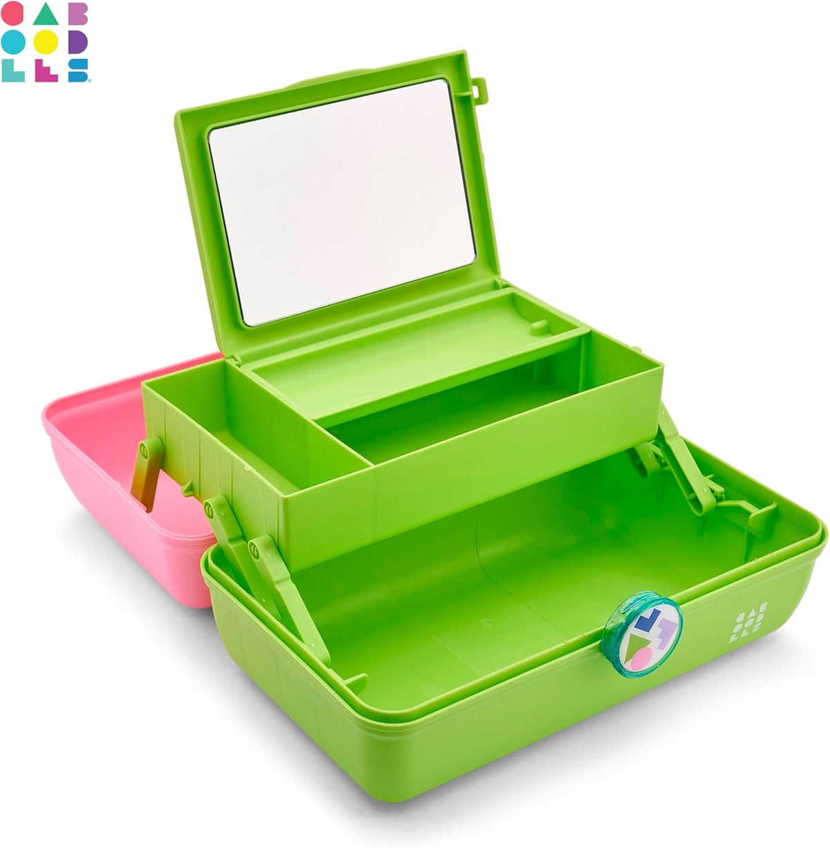 On-The-Go Girl Makeup Box, Hot Pink Sparkle, Hard Plastic Makeup Organizer Box, Built-In Mirror, Secure Latch for Safe Travel, Spacious Storage for Large Items