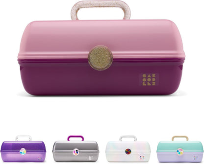 On-The-Go Girl Makeup Box, Hot Pink Sparkle, Hard Plastic Makeup Organizer Box, Built-In Mirror, Secure Latch for Safe Travel, Spacious Storage for Large Items