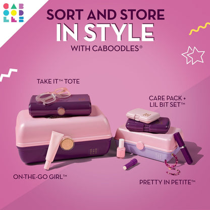 On-The-Go Girl Makeup Box, Hot Pink Sparkle, Hard Plastic Makeup Organizer Box, Built-In Mirror, Secure Latch for Safe Travel, Spacious Storage for Large Items