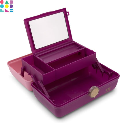 On-The-Go Girl Makeup Box, Hot Pink Sparkle, Hard Plastic Makeup Organizer Box, Built-In Mirror, Secure Latch for Safe Travel, Spacious Storage for Large Items