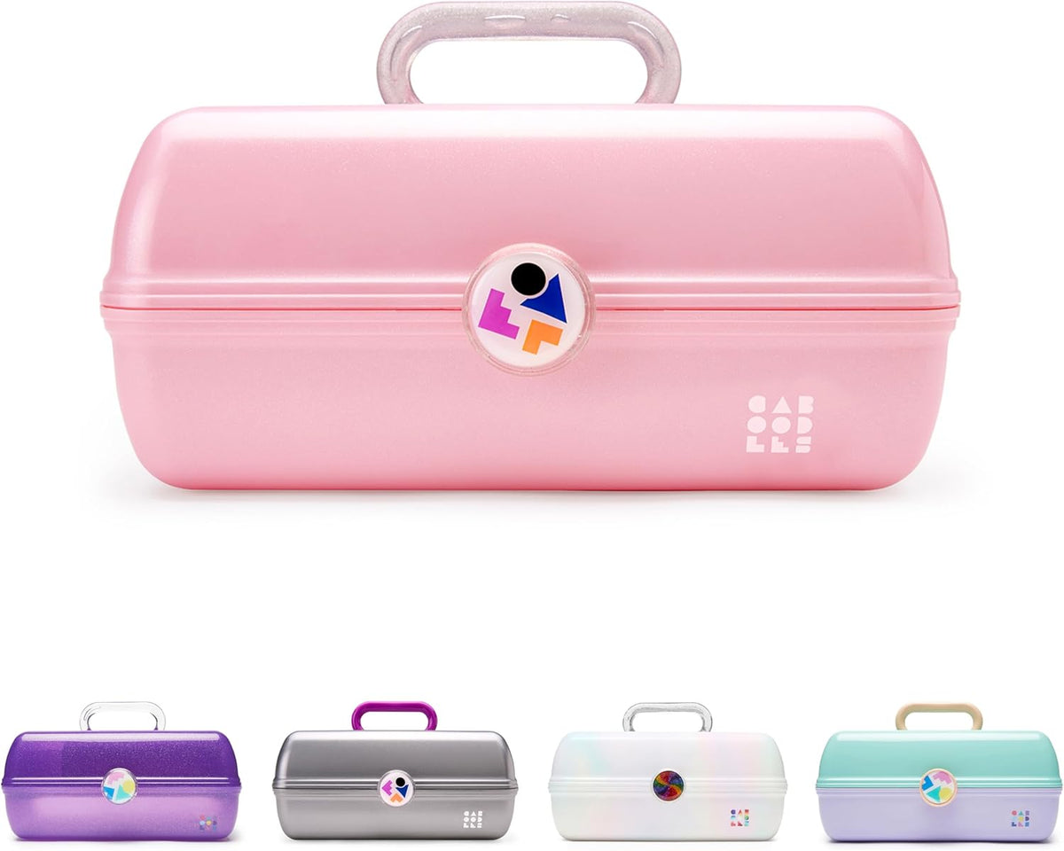 On-The-Go Girl Makeup Box, Hot Pink Sparkle, Hard Plastic Makeup Organizer Box, Built-In Mirror, Secure Latch for Safe Travel, Spacious Storage for Large Items