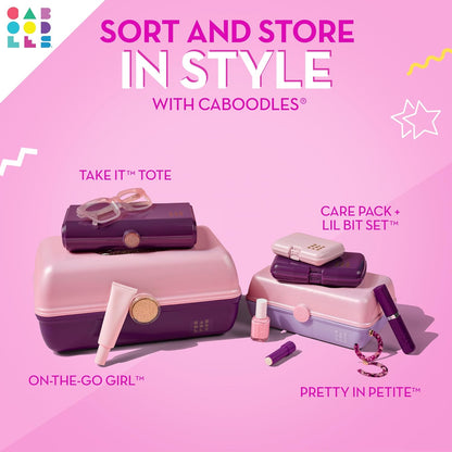 On-The-Go Girl Makeup Box, Hot Pink Sparkle, Hard Plastic Makeup Organizer Box, Built-In Mirror, Secure Latch for Safe Travel, Spacious Storage for Large Items