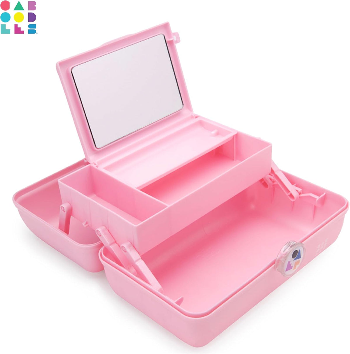 On-The-Go Girl Makeup Box, Hot Pink Sparkle, Hard Plastic Makeup Organizer Box, Built-In Mirror, Secure Latch for Safe Travel, Spacious Storage for Large Items