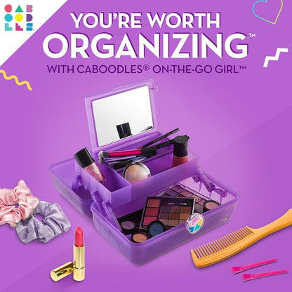 On-The-Go Girl Makeup Box, Hot Pink Sparkle, Hard Plastic Makeup Organizer Box, Built-In Mirror, Secure Latch for Safe Travel, Spacious Storage for Large Items