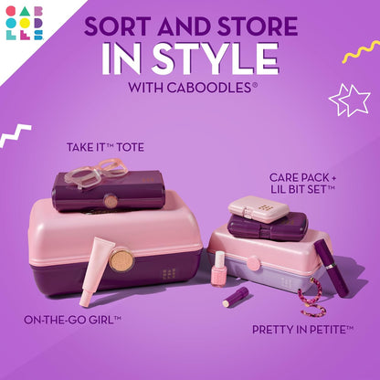 On-The-Go Girl Makeup Box, Hot Pink Sparkle, Hard Plastic Makeup Organizer Box, Built-In Mirror, Secure Latch for Safe Travel, Spacious Storage for Large Items