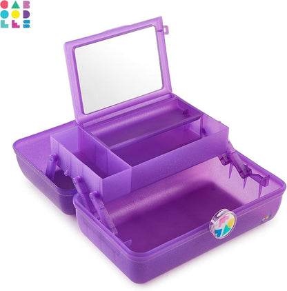 On-The-Go Girl Makeup Box, Hot Pink Sparkle, Hard Plastic Makeup Organizer Box, Built-In Mirror, Secure Latch for Safe Travel, Spacious Storage for Large Items