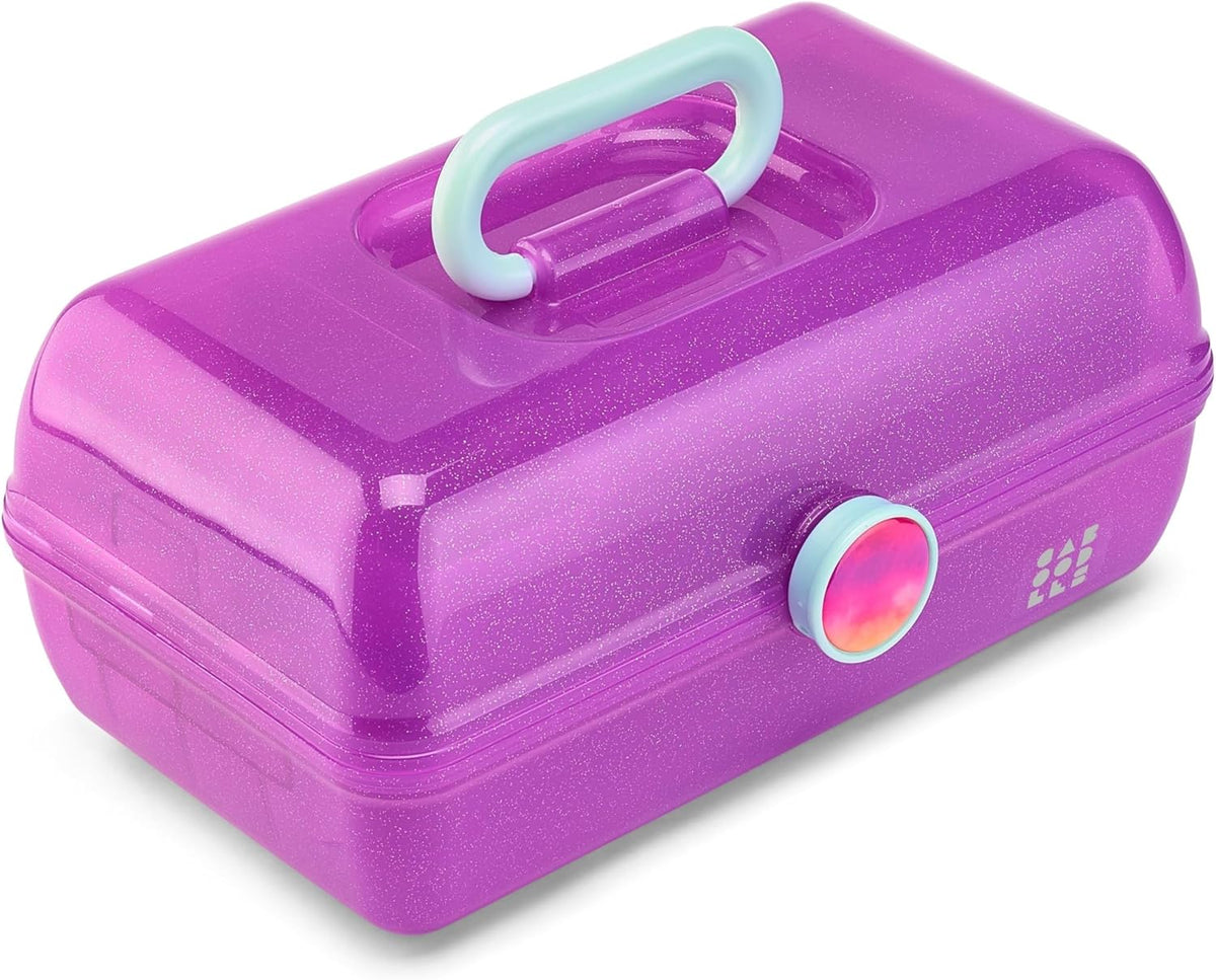 On-The-Go Girl Makeup Box, Hot Pink Sparkle, Hard Plastic Makeup Organizer Box, Built-In Mirror, Secure Latch for Safe Travel, Spacious Storage for Large Items