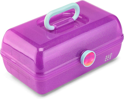 On-The-Go Girl Makeup Box, Hot Pink Sparkle, Hard Plastic Makeup Organizer Box, Built-In Mirror, Secure Latch for Safe Travel, Spacious Storage for Large Items