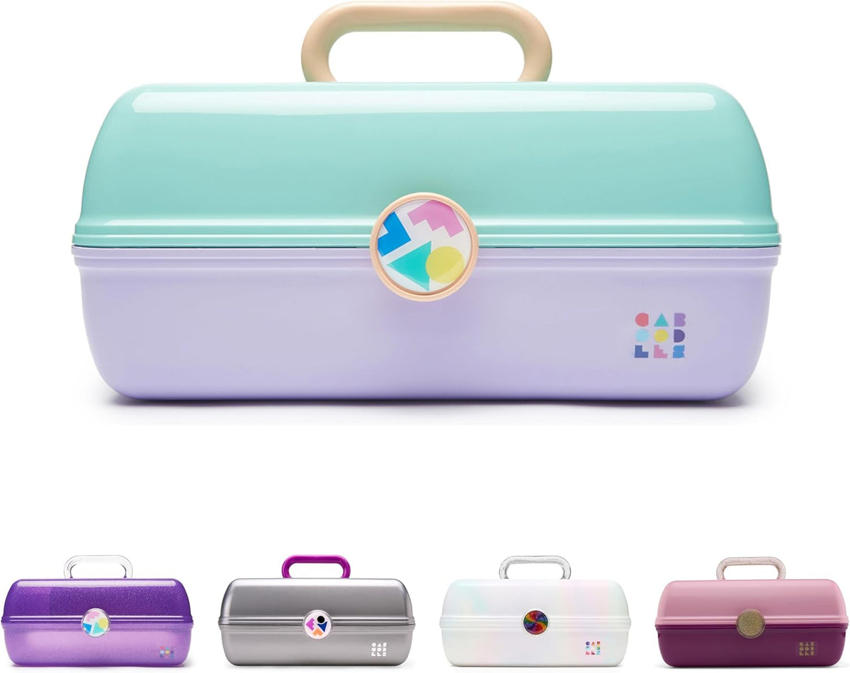 On-The-Go Girl Makeup Box, Hot Pink Sparkle, Hard Plastic Makeup Organizer Box, Built-In Mirror, Secure Latch for Safe Travel, Spacious Storage for Large Items