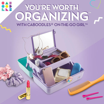 On-The-Go Girl Makeup Box, Hot Pink Sparkle, Hard Plastic Makeup Organizer Box, Built-In Mirror, Secure Latch for Safe Travel, Spacious Storage for Large Items