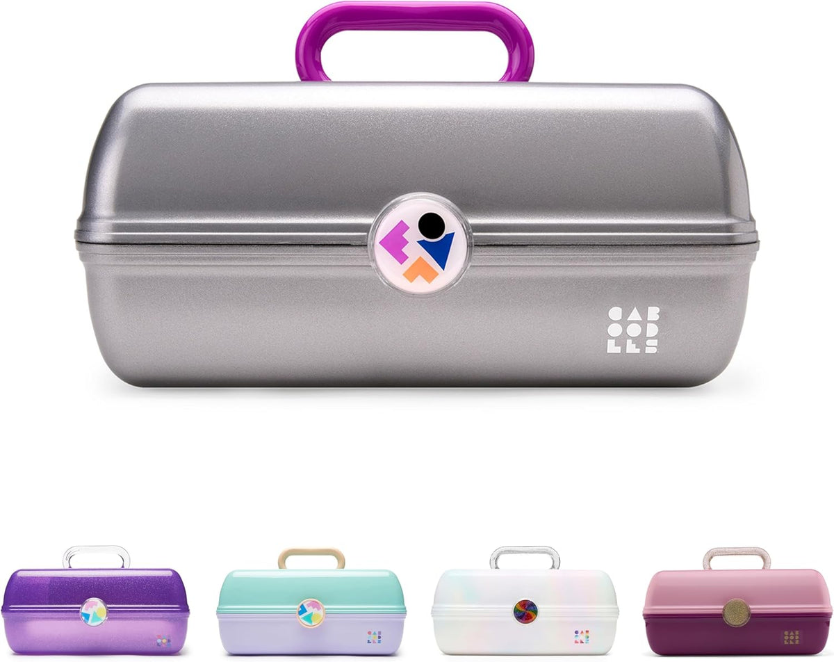 On-The-Go Girl Makeup Box, Hot Pink Sparkle, Hard Plastic Makeup Organizer Box, Built-In Mirror, Secure Latch for Safe Travel, Spacious Storage for Large Items