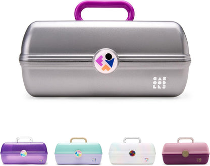 On-The-Go Girl Makeup Box, Hot Pink Sparkle, Hard Plastic Makeup Organizer Box, Built-In Mirror, Secure Latch for Safe Travel, Spacious Storage for Large Items
