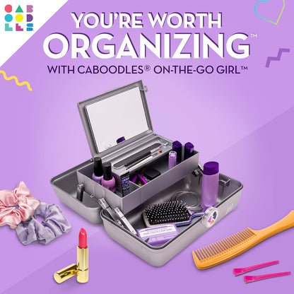 On-The-Go Girl Makeup Box, Hot Pink Sparkle, Hard Plastic Makeup Organizer Box, Built-In Mirror, Secure Latch for Safe Travel, Spacious Storage for Large Items