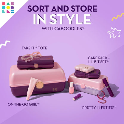 On-The-Go Girl Makeup Box, Hot Pink Sparkle, Hard Plastic Makeup Organizer Box, Built-In Mirror, Secure Latch for Safe Travel, Spacious Storage for Large Items