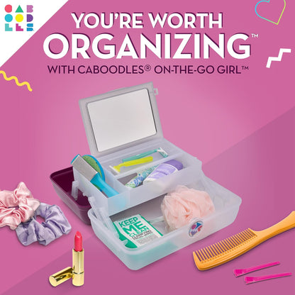 On-The-Go Girl Makeup Box, Hot Pink Sparkle, Hard Plastic Makeup Organizer Box, Built-In Mirror, Secure Latch for Safe Travel, Spacious Storage for Large Items