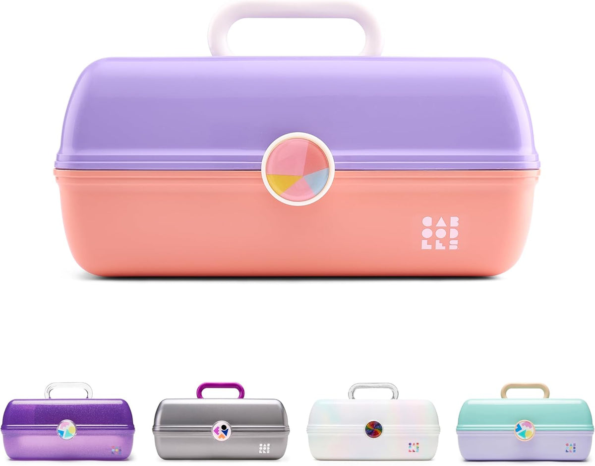 On-The-Go Girl Makeup Box, Hot Pink Sparkle, Hard Plastic Makeup Organizer Box, Built-In Mirror, Secure Latch for Safe Travel, Spacious Storage for Large Items
