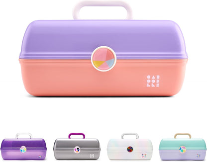 On-The-Go Girl Makeup Box, Hot Pink Sparkle, Hard Plastic Makeup Organizer Box, Built-In Mirror, Secure Latch for Safe Travel, Spacious Storage for Large Items