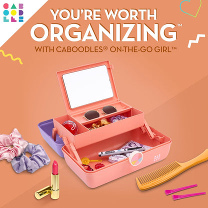 On-The-Go Girl Makeup Box, Hot Pink Sparkle, Hard Plastic Makeup Organizer Box, Built-In Mirror, Secure Latch for Safe Travel, Spacious Storage for Large Items