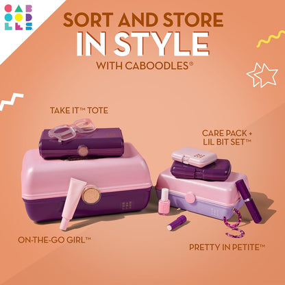 On-The-Go Girl Makeup Box, Hot Pink Sparkle, Hard Plastic Makeup Organizer Box, Built-In Mirror, Secure Latch for Safe Travel, Spacious Storage for Large Items