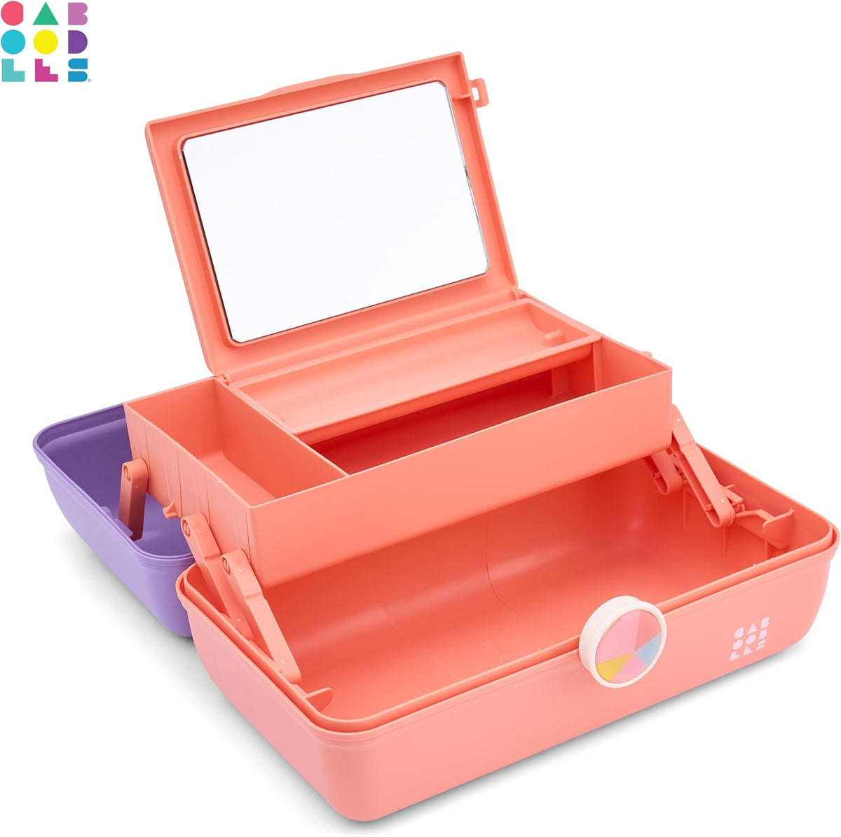 On-The-Go Girl Makeup Box, Hot Pink Sparkle, Hard Plastic Makeup Organizer Box, Built-In Mirror, Secure Latch for Safe Travel, Spacious Storage for Large Items