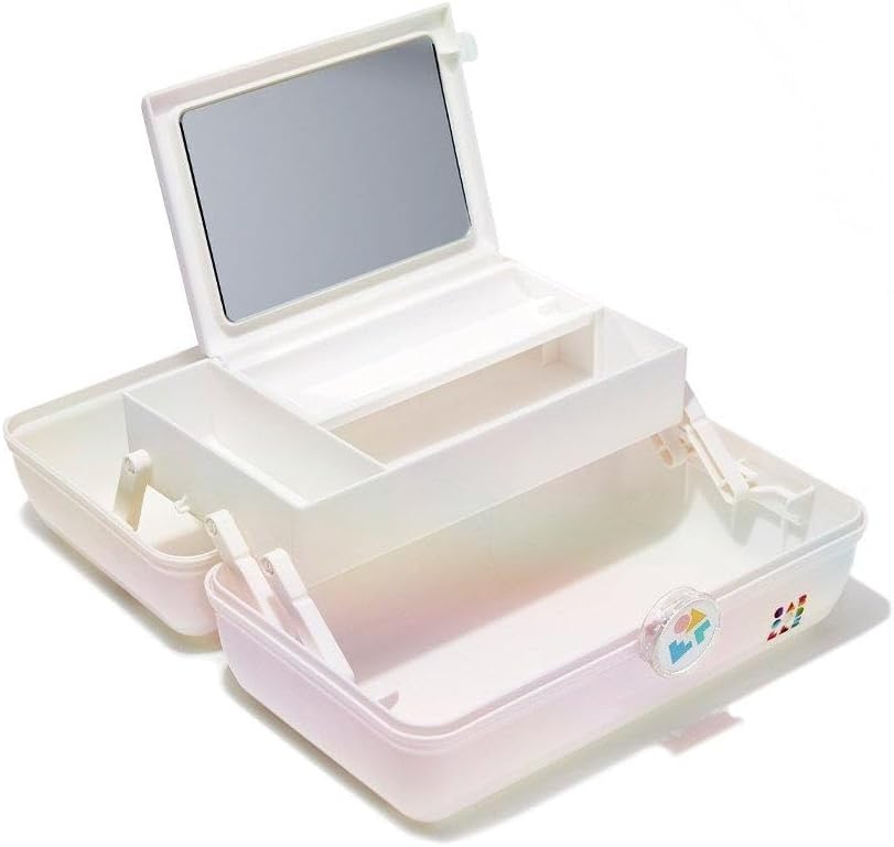 On-The-Go Girl Makeup Box, Hot Pink Sparkle, Hard Plastic Makeup Organizer Box, Built-In Mirror, Secure Latch for Safe Travel, Spacious Storage for Large Items