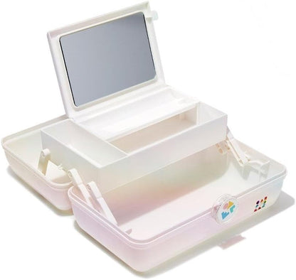 On-The-Go Girl Makeup Box, Hot Pink Sparkle, Hard Plastic Makeup Organizer Box, Built-In Mirror, Secure Latch for Safe Travel, Spacious Storage for Large Items