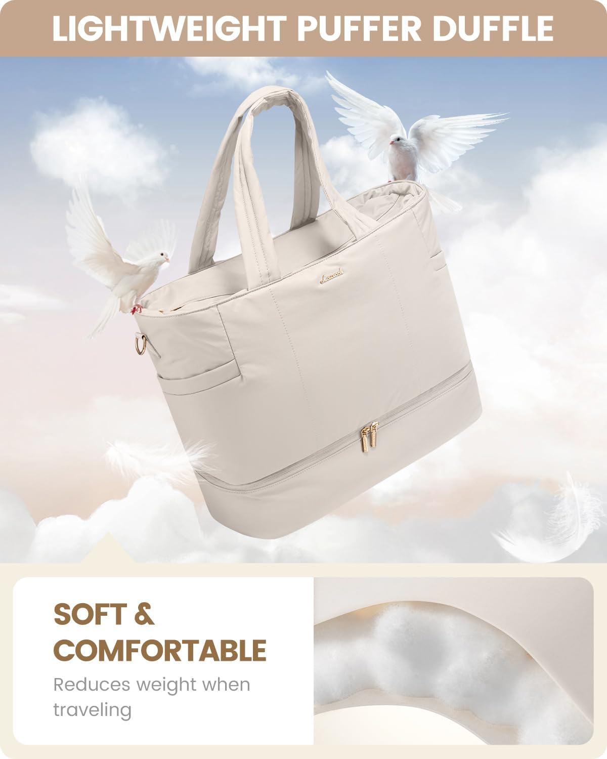 Travel Duffle Bag, Puffer Weekender Bags for Women with Shoe Compartment, Carry On Overnight Hospital Bag, Gym Tote