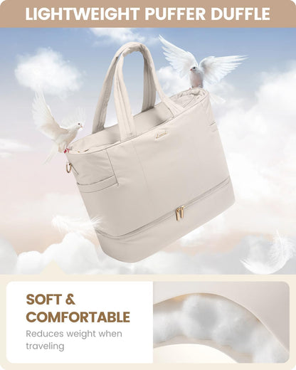 Travel Duffle Bag, Puffer Weekender Bags for Women with Shoe Compartment, Carry On Overnight Hospital Bag, Gym Tote