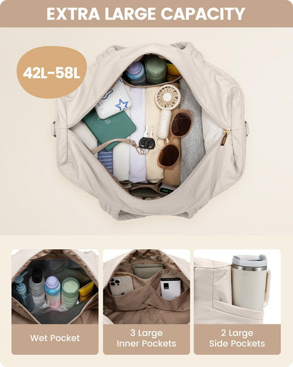 Travel Duffle Bag, Puffer Weekender Bags for Women with Shoe Compartment, Carry On Overnight Hospital Bag, Gym Tote
