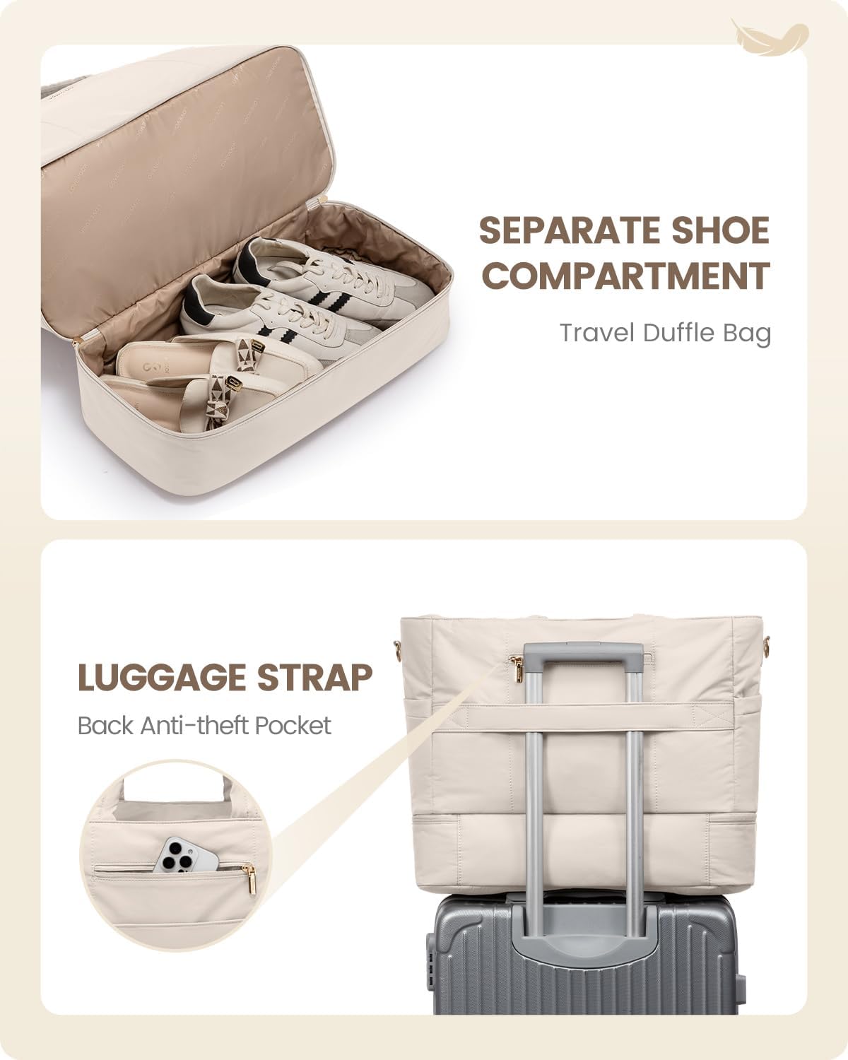Travel Duffle Bag, Puffer Weekender Bags for Women with Shoe Compartment, Carry On Overnight Hospital Bag, Gym Tote