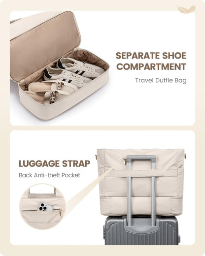 Travel Duffle Bag, Puffer Weekender Bags for Women with Shoe Compartment, Carry On Overnight Hospital Bag, Gym Tote