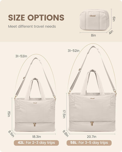 Travel Duffle Bag, Puffer Weekender Bags for Women with Shoe Compartment, Carry On Overnight Hospital Bag, Gym Tote