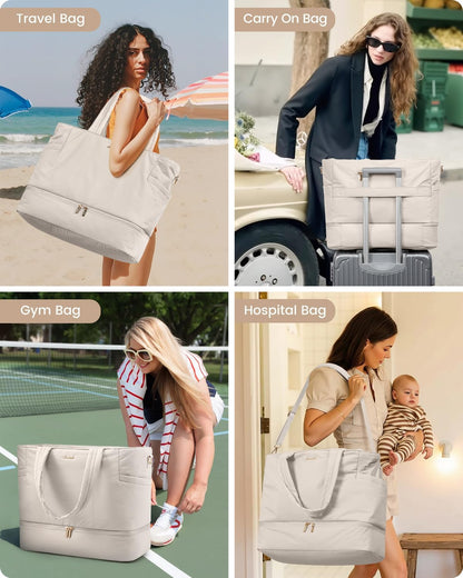 Travel Duffle Bag, Puffer Weekender Bags for Women with Shoe Compartment, Carry On Overnight Hospital Bag, Gym Tote