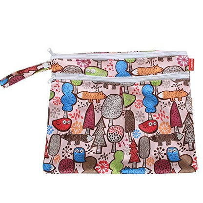 2Pack Waterproof Wet Bag, Reusable Wet Dry Bag Organizer for Travel, Beach, Diapers, Breast Pump Parts and Wet Swimsuits, Tree+Red Chevron