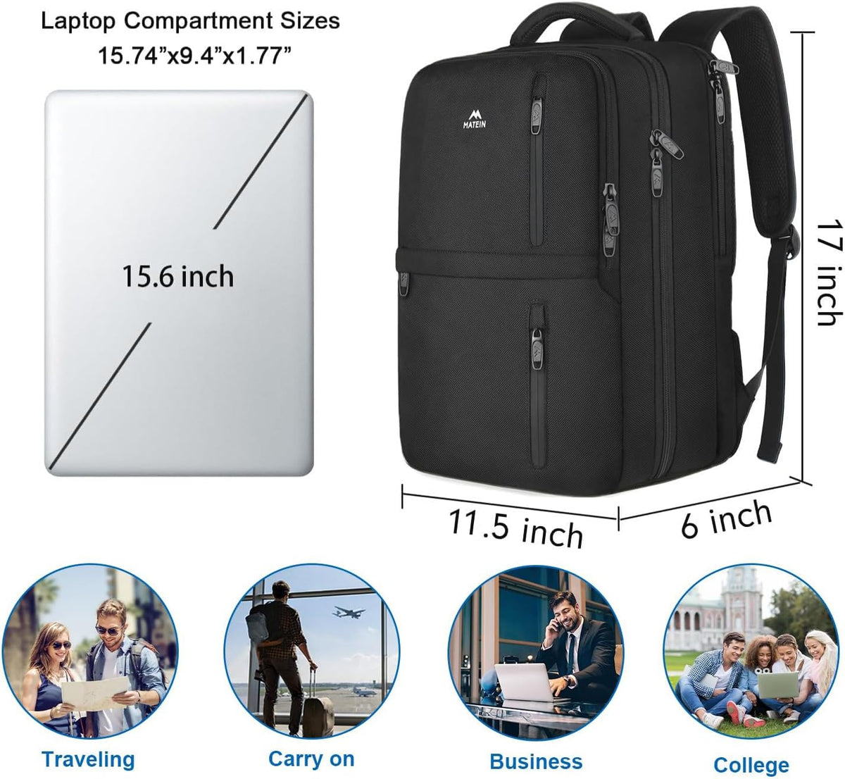 Carry on Travel Laptop Backpack, Large Personal Item Travel Backpack | Flight Approved, Shoe Compartment, Water Resistant, Weekender Overnight Bag, Fit 17 Inch Laptop, Green