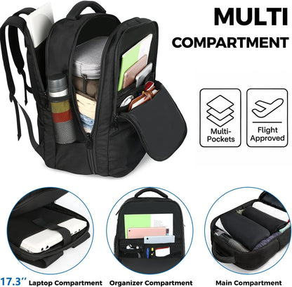Carry on Travel Laptop Backpack, Large Personal Item Travel Backpack | Flight Approved, Shoe Compartment, Water Resistant, Weekender Overnight Bag, Fit 17 Inch Laptop, Green