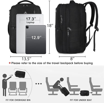 Carry on Travel Laptop Backpack, Large Personal Item Travel Backpack | Flight Approved, Shoe Compartment, Water Resistant, Weekender Overnight Bag, Fit 17 Inch Laptop, Green