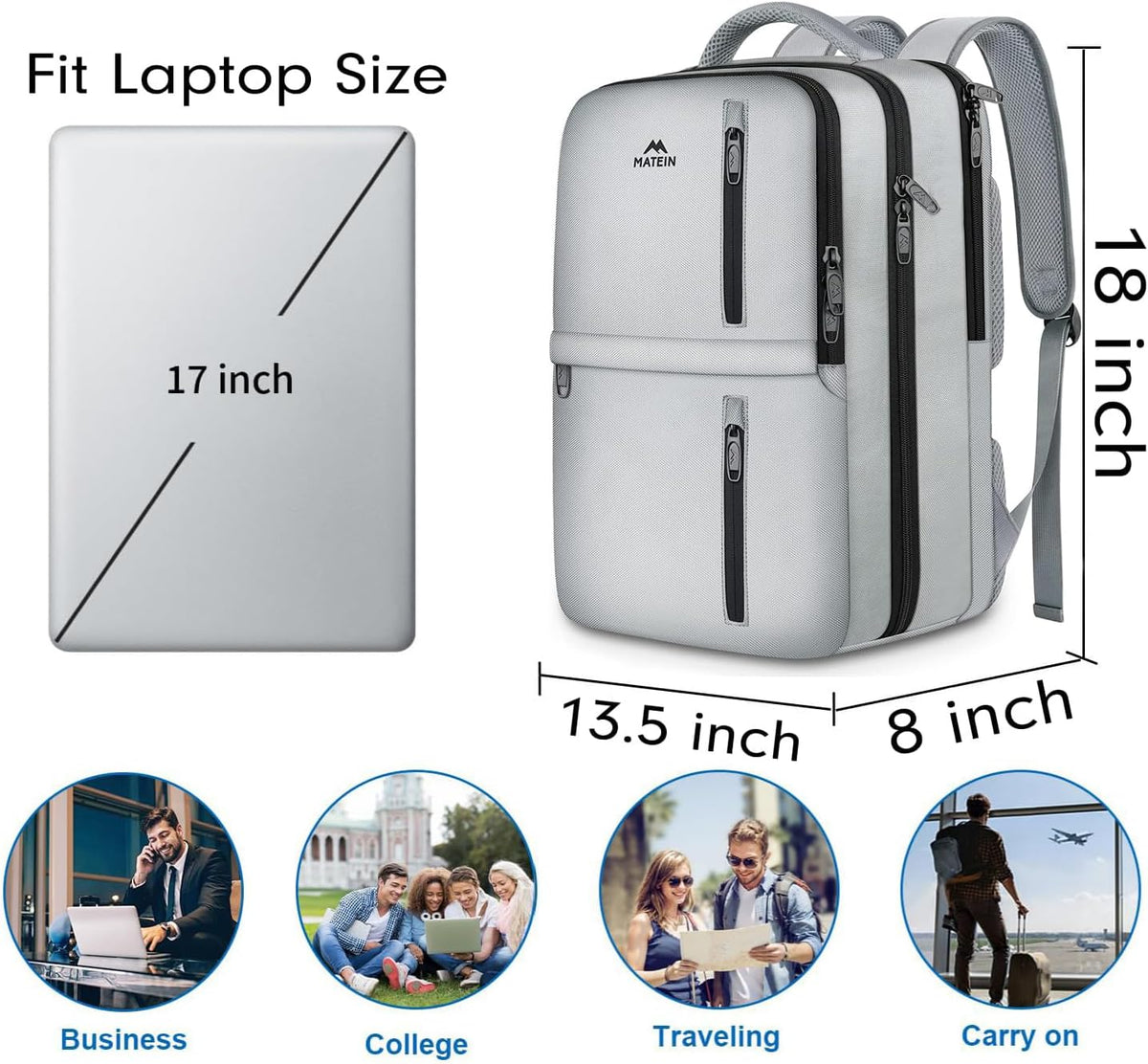 Carry on Travel Laptop Backpack, Large Personal Item Travel Backpack | Flight Approved, Shoe Compartment, Water Resistant, Weekender Overnight Bag, Fit 17 Inch Laptop, Green