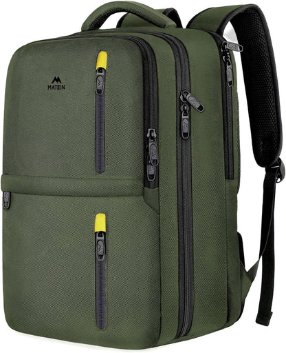Carry on Travel Laptop Backpack, Large Personal Item Travel Backpack | Flight Approved, Shoe Compartment, Water Resistant, Weekender Overnight Bag, Fit 17 Inch Laptop, Green
