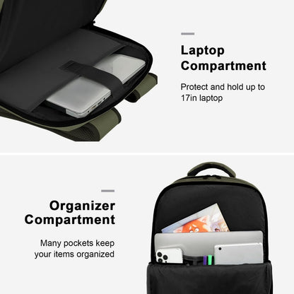 Carry on Travel Laptop Backpack, Large Personal Item Travel Backpack | Flight Approved, Shoe Compartment, Water Resistant, Weekender Overnight Bag, Fit 17 Inch Laptop, Green