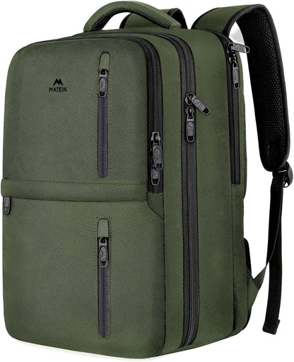 Carry on Travel Laptop Backpack, Large Personal Item Travel Backpack | Flight Approved, Shoe Compartment, Water Resistant, Weekender Overnight Bag, Fit 17 Inch Laptop, Green