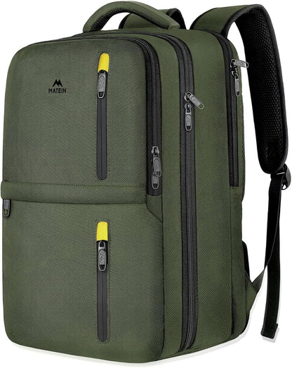 Carry on Travel Laptop Backpack, Large Personal Item Travel Backpack | Flight Approved, Shoe Compartment, Water Resistant, Weekender Overnight Bag, Fit 17 Inch Laptop, Green